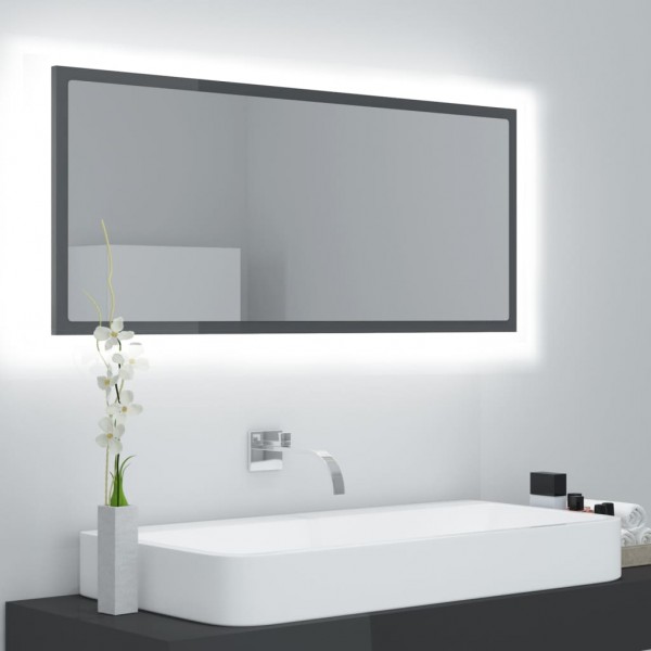 Espejo de baño LED acrílico gris brillo 100x8.5x37 cm D