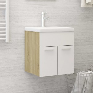 Móvel lavatório de madeira projetada branca e carvalho Sonoma com pia D