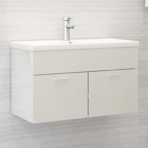 Mobiliário com lavatório madeira de engenharia branca brilhante D