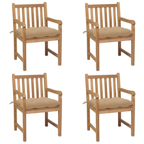 Cadeiras de jardim 4 peças em madeira maciça de teca com almofadas bege D