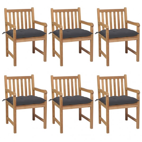 Cadeiras de jardim 6 unidades de almofadas antracite em madeira maciça de teca D