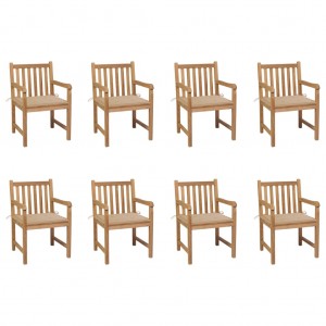 Sillas de jardín 8 uds madera maciza de teca cojines beige D