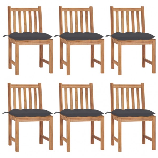 Cadeiras de jardim 6 unidades em madeira maciça de teca com almofadas D
