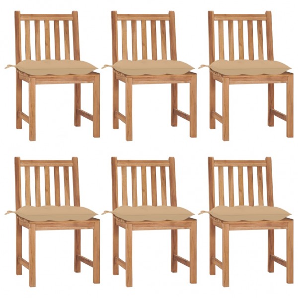 Cadeiras de jardim 6 unidades com almofadas em madeira maciça de teca D