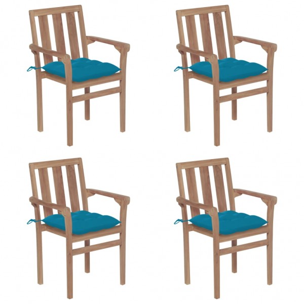 Cadeiras de jardim empilháveis 4 peças em madeira maciça de teca com almofadas D
