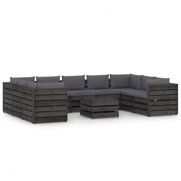 Mobiliário de jardim 10 peças com almofadas madeira impregnada cinza D