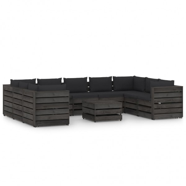 Mobiliário de jardim 10 peças com almofadas madeira impregnada cinza D