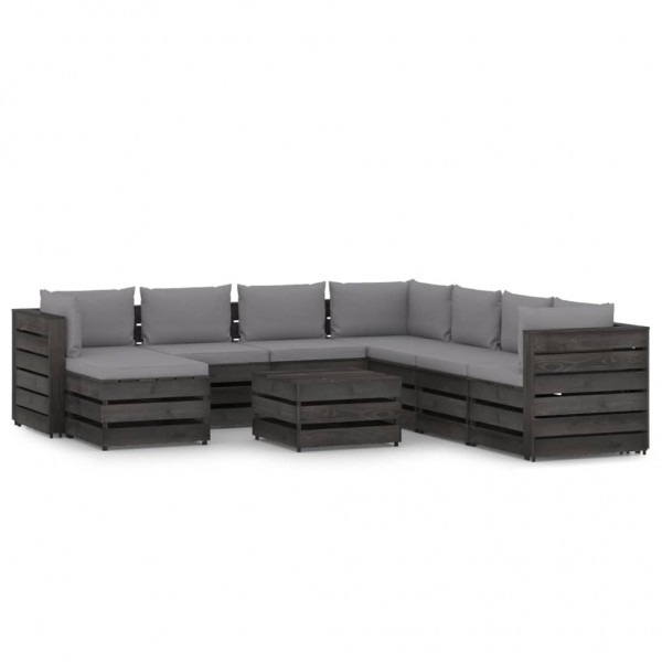 Muebles de jardín 9 piezas con cojines madera impregnada gris D