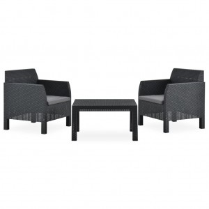 Set de muebles jardín 3 piezas cojines PP ratán gris antracita D