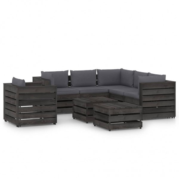 Mobiliário de jardim 8 peças com almofadas madeira impregnada cinza D