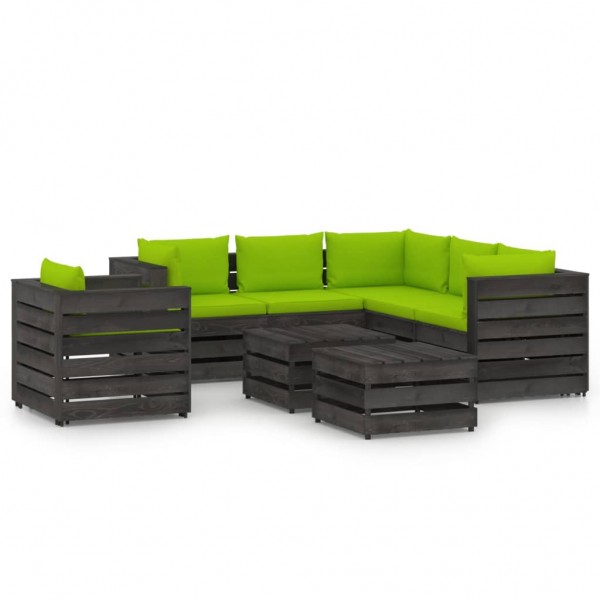 Mobiliário de jardim 8 peças com almofadas madeira impregnada cinza D