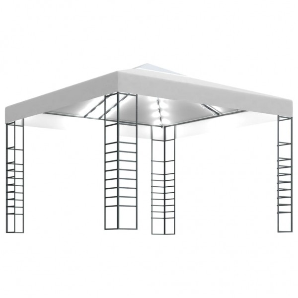 Tenda de jantar de jardim com tira de luzes LED 3x3 m branco D