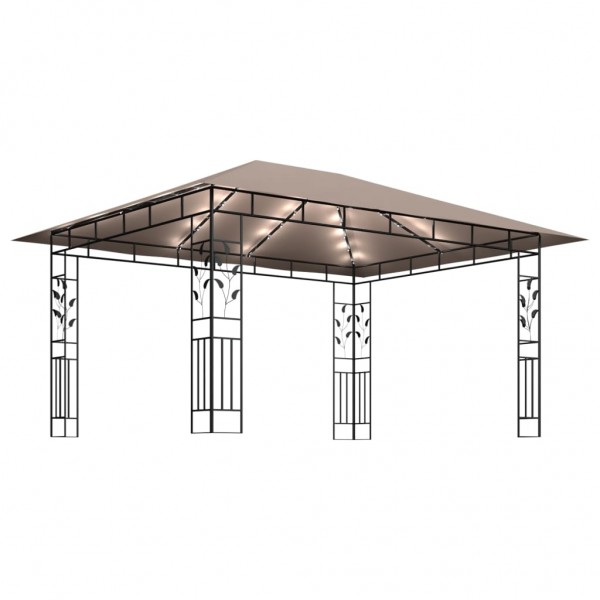 Cenador con mosquitera y tira luz LED taupé 4x3x2.73m 180 g/m² D