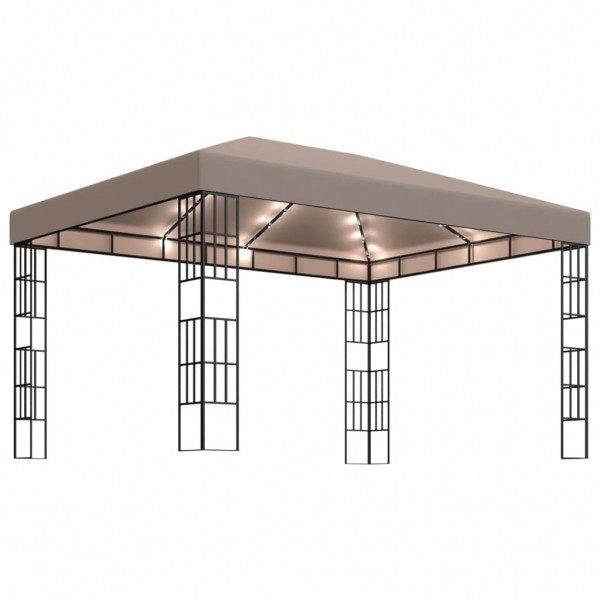 Carpa cenador de jardín con tira de luces LED 4x3 m taupé D