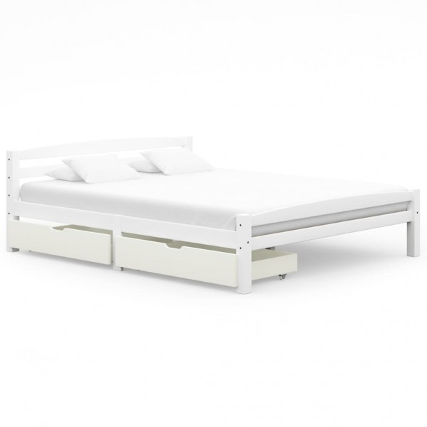 Estructura de cama con 2 cajones madera pino blanco 160x200 cm D