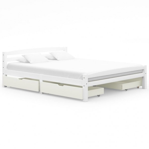 Estructura de cama con 4 cajones madera pino blanco 160x200 cm D