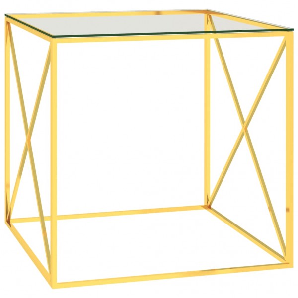 Mesa de centro acero inoxidable y vidrio dorada 55x55x55 cm D