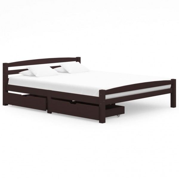 Estructura de cama con 2 cajones pino marrón oscuro 160x200 cm D