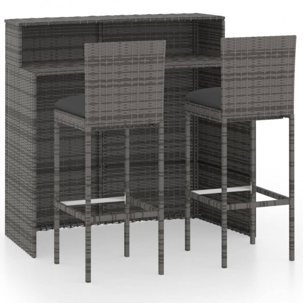 Juego muebles de bar para jardín 3 piezas y cojines gris D