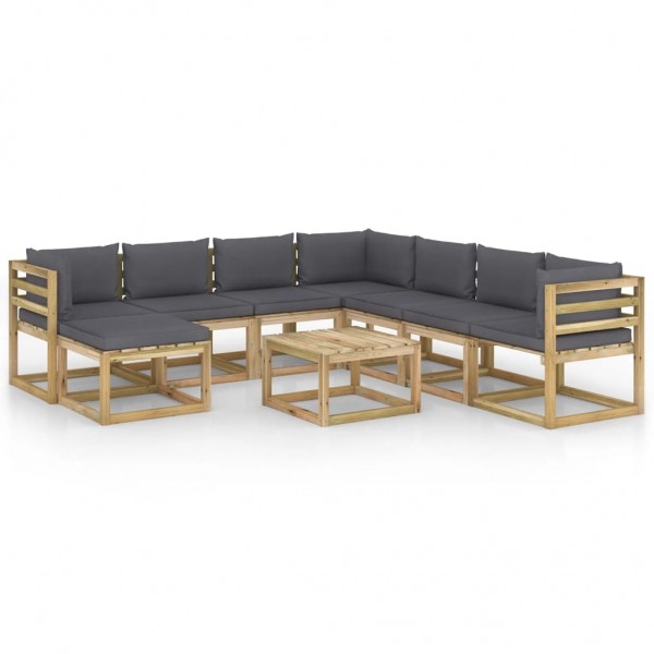 Set de muebles de jardín 9 piezas con cojines madera impregnada Set de muebles de jardín 9 piezas con cojines madera impregnada D