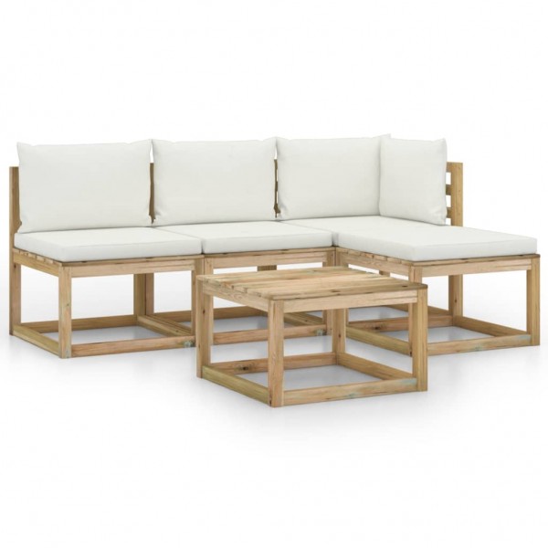 Set de muebles de jardín 5 piezas bambú y cojines blanco crema D