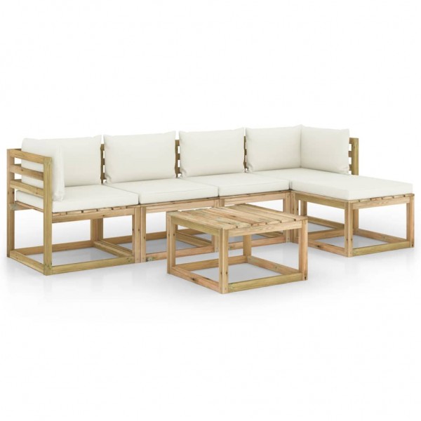 Set de muebles de jardín 6 piezas con cojines madera impregnada D