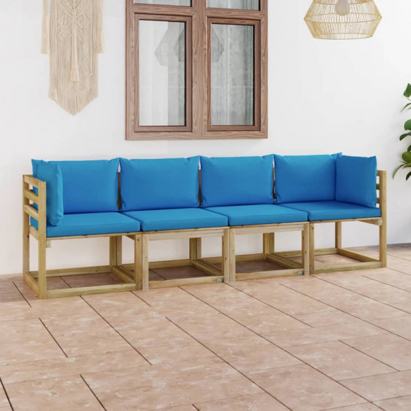Sofá de jardim de 4 lugares com almofadas azul claro D