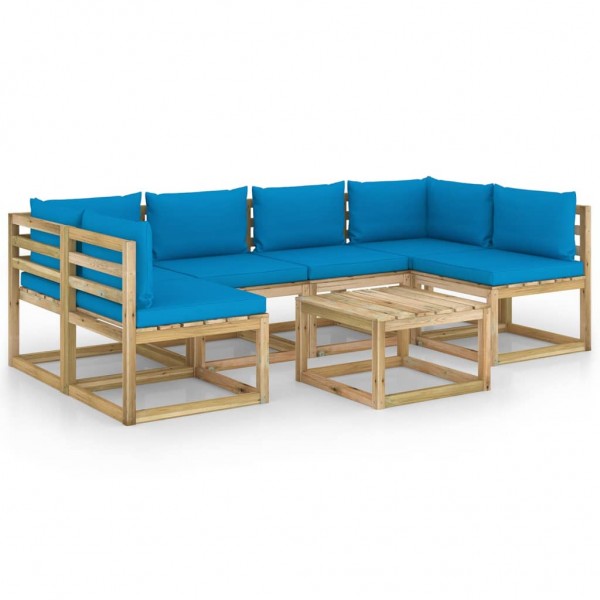 Juego de muebles jardín 7 pzas cojines madera pino impregnado D