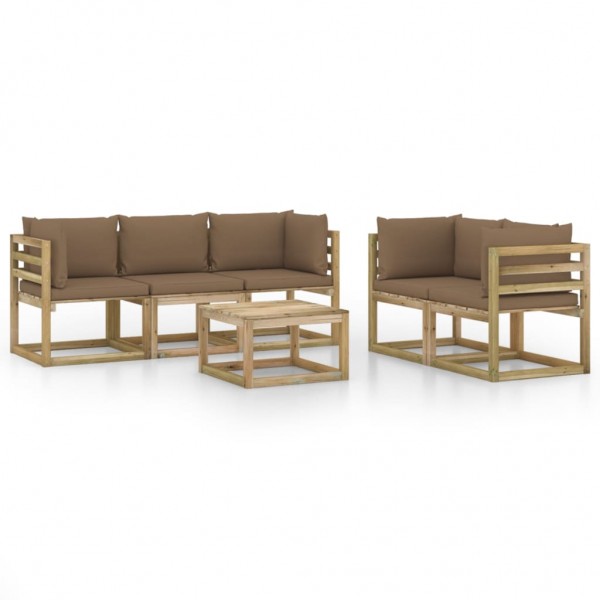 Juego de muebles de jardín 6 piezas con cojines taupe Juego de muebles de jardín 6 piezas con cojines taupe D