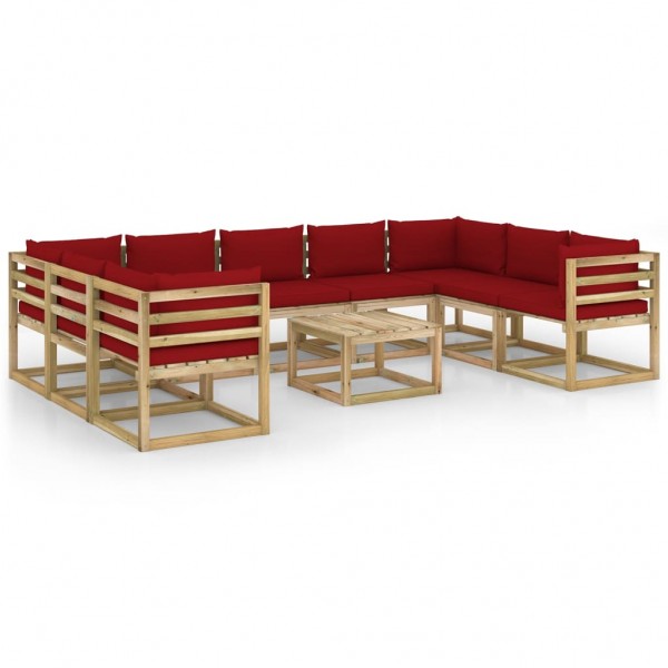 Conjunto de móveis de jardim para 10 pessoas com almofadas de madeira impregnada D