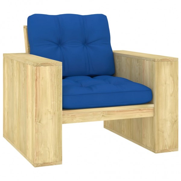 Cadeira de jardim e almofadas azul real madeira de pinho impregnada D