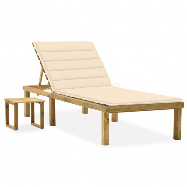 Cama de jardim com mesa e almofada de madeira de pinho impregnada D