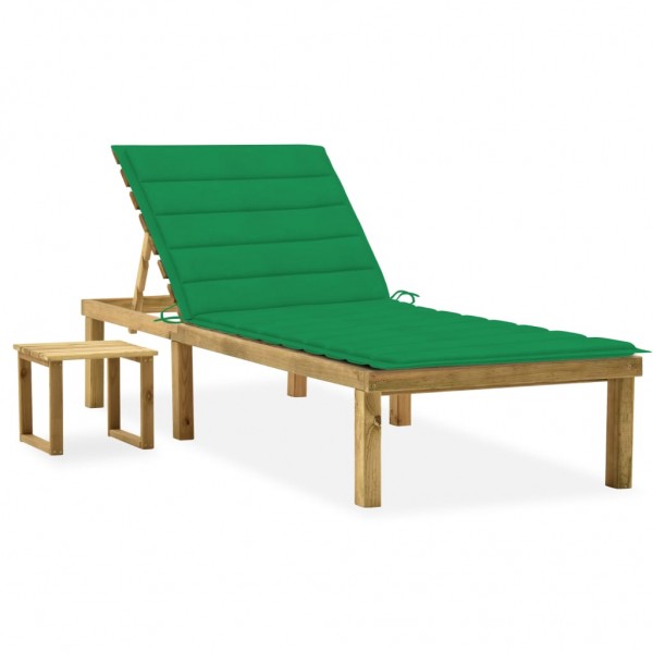 Espreguiçadeira de jardim com mesa e almofada em madeira de pinho impregnada D