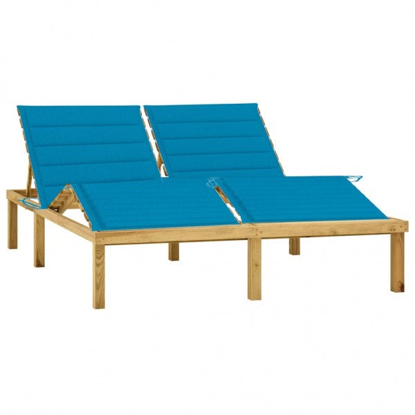 Cama dupla e almofadas de madeira de pinho impregnada de azul D