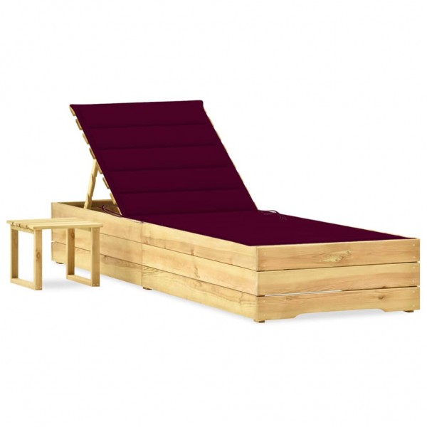 Cama de jardim com mesa e almofada de madeira de pinho impregnada D