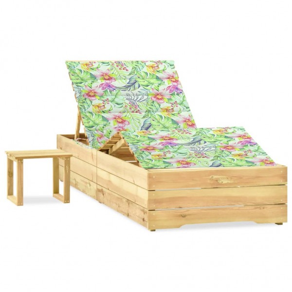 Tumbona de jardín con mesa y cojín de madera de pino impregnada D