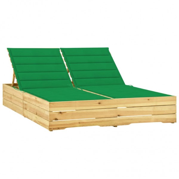 Espreguiçadeira dupla e almofadas em madeira de pinho impregnada em verde D