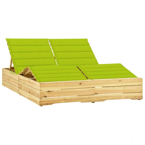 Espreguiçadeira dupla e almofadas verdes brilhantes impregnadas em madeira de pinho D