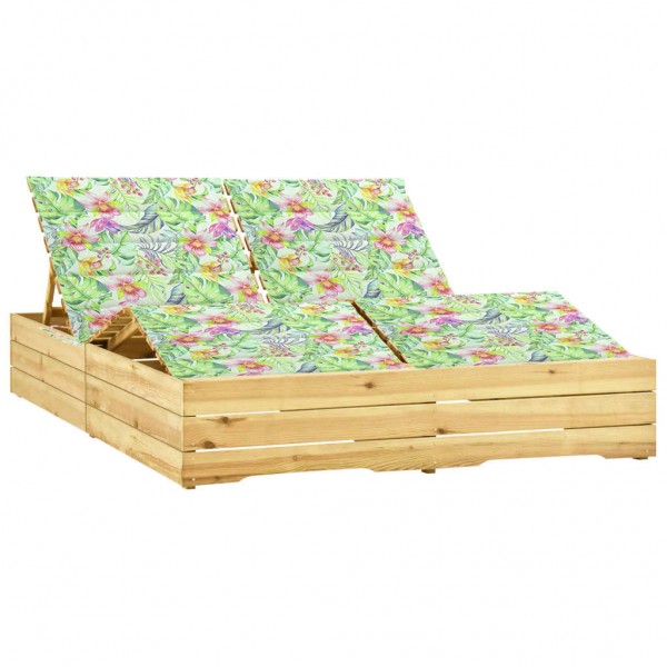 Tumbona doble y cojines estampado hojas madera pino impregnada D