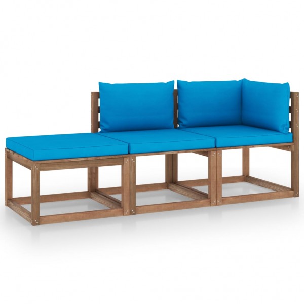 Muebles de palets jardín 3 pzas cojines madera pino impregnado D
