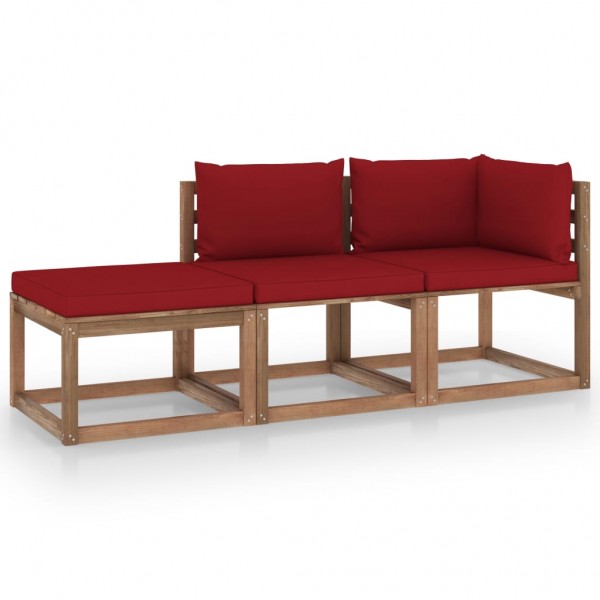 Muebles de palets jardín 3 pzas cojines madera pino impregnado D