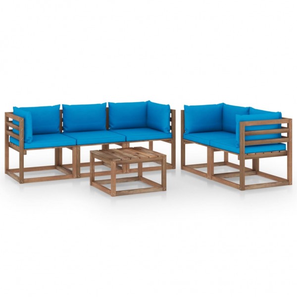 Conjunto de móveis de jardim 6 peças com almofadas azul claro D