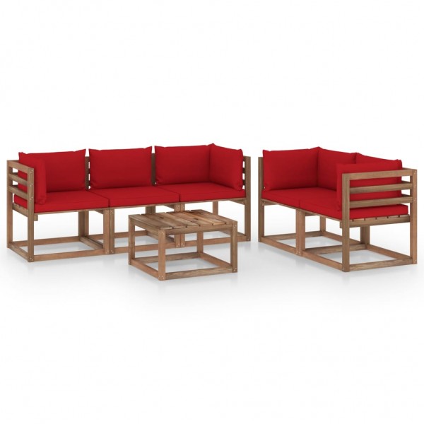 Conjunto de móveis de jardim 6 peças com almofadas vermelhas D