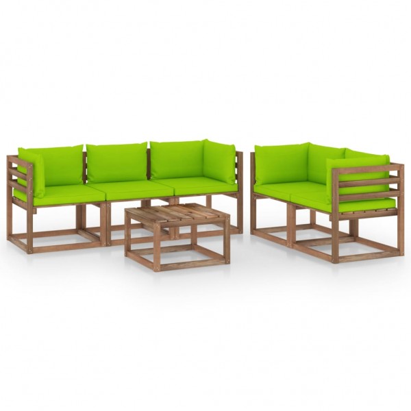 Conjunto de móveis de jardim 6 peças com almofadas verde lima D