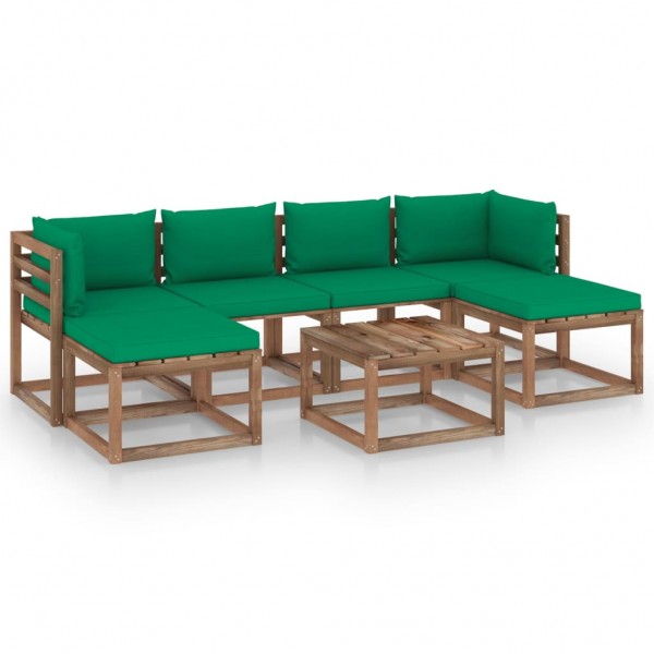 Muebles de palets jardín 7 pzas cojines madera pino impregnado D