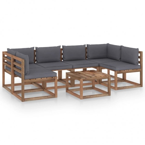 Muebles de palets jardín 7 pzas cojines madera pino impregnada D