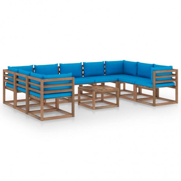 Set de muebles de jardín 10 piezas con cojines azul claro D