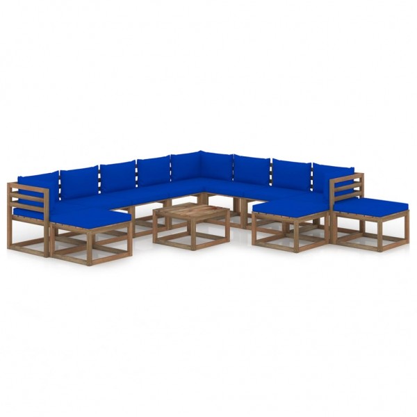 Juego de muebles de jardín 12 piezas con cojines azul D