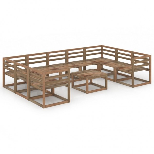 Muebles de jardín 10 pzas marrón madera de pino impregnada D