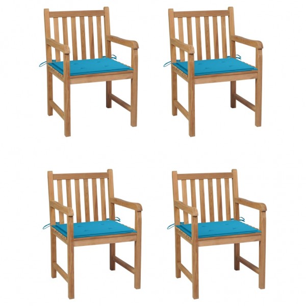 Quatro cadeiras de jardim de teca maciça com almofadas azuis D